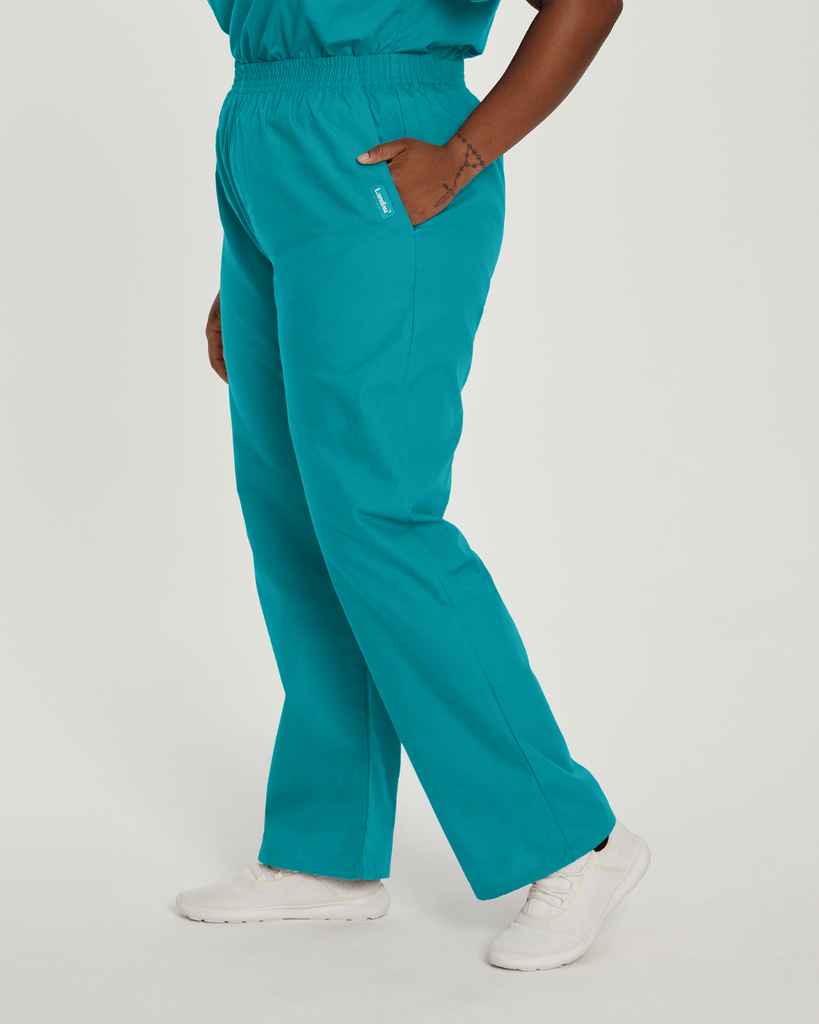 Comfy scrub pants for women in teal