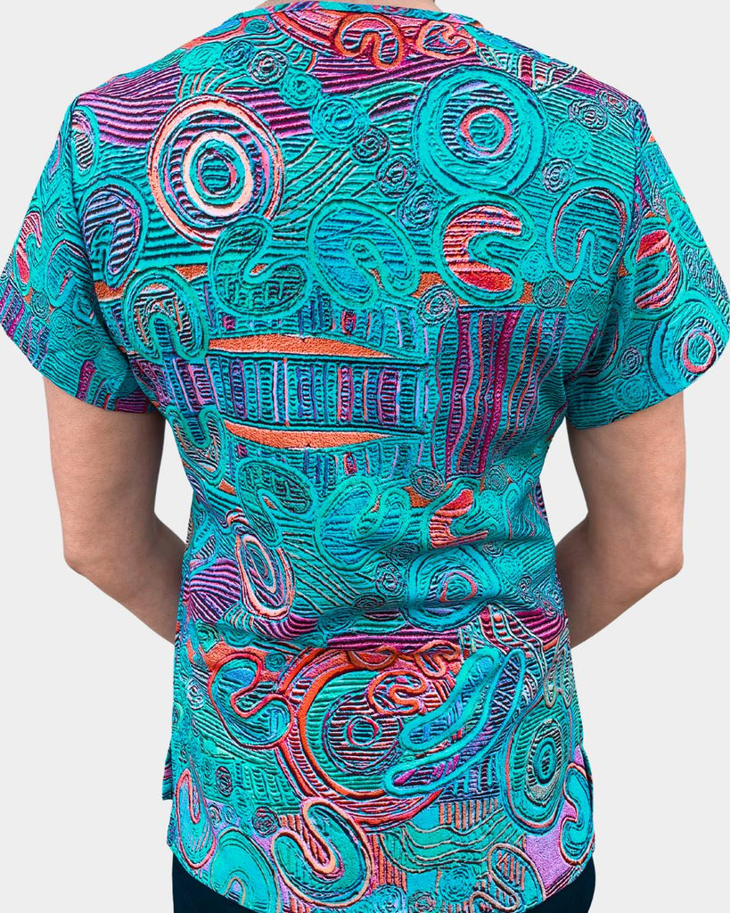 Teal Indigenous Patterned Scrub Tops