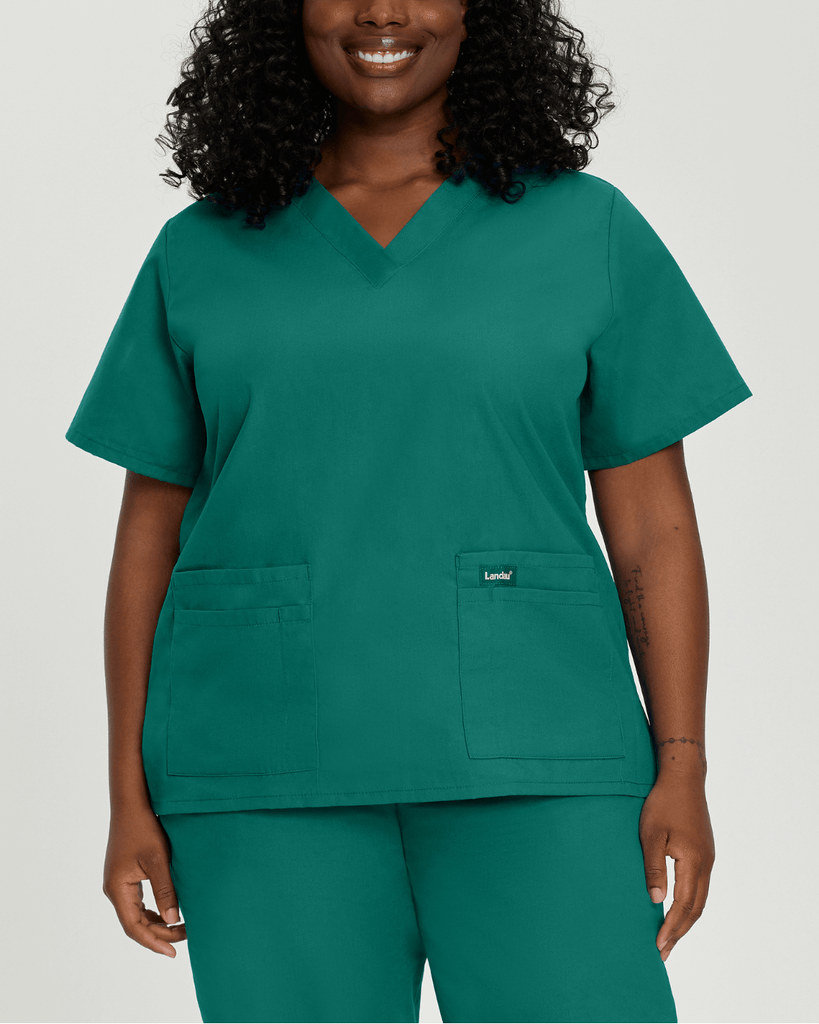 plus-size hunter green four-pocket landau essentials scrubs for nurses
