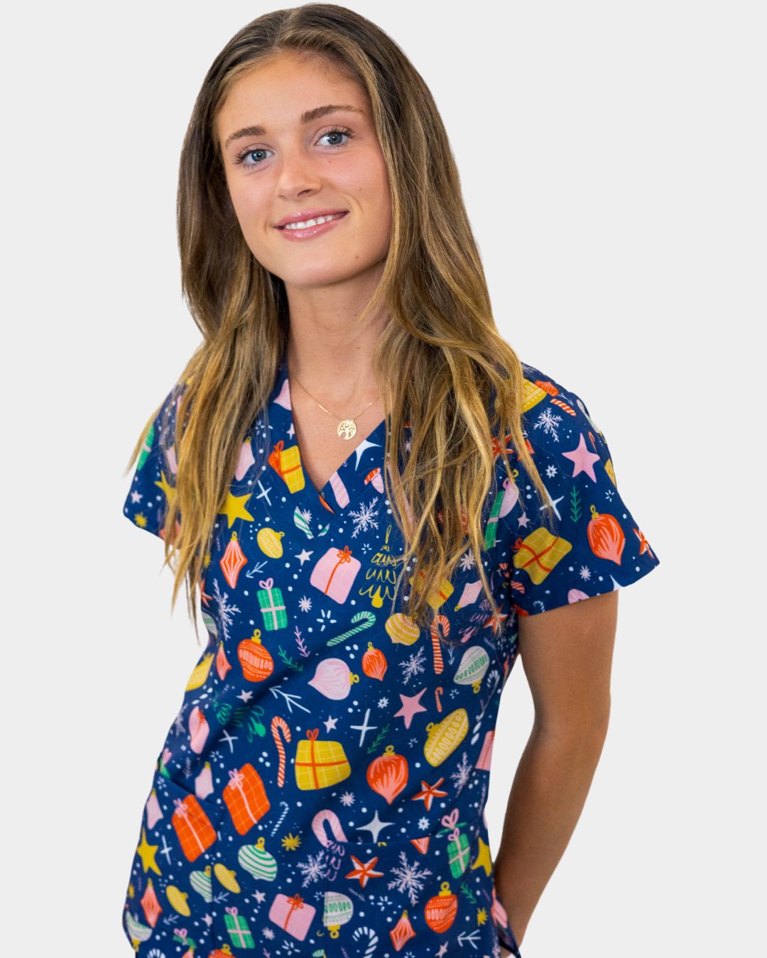 Christmas Confetti' Patterned Scrub Top Christmas Scrubs