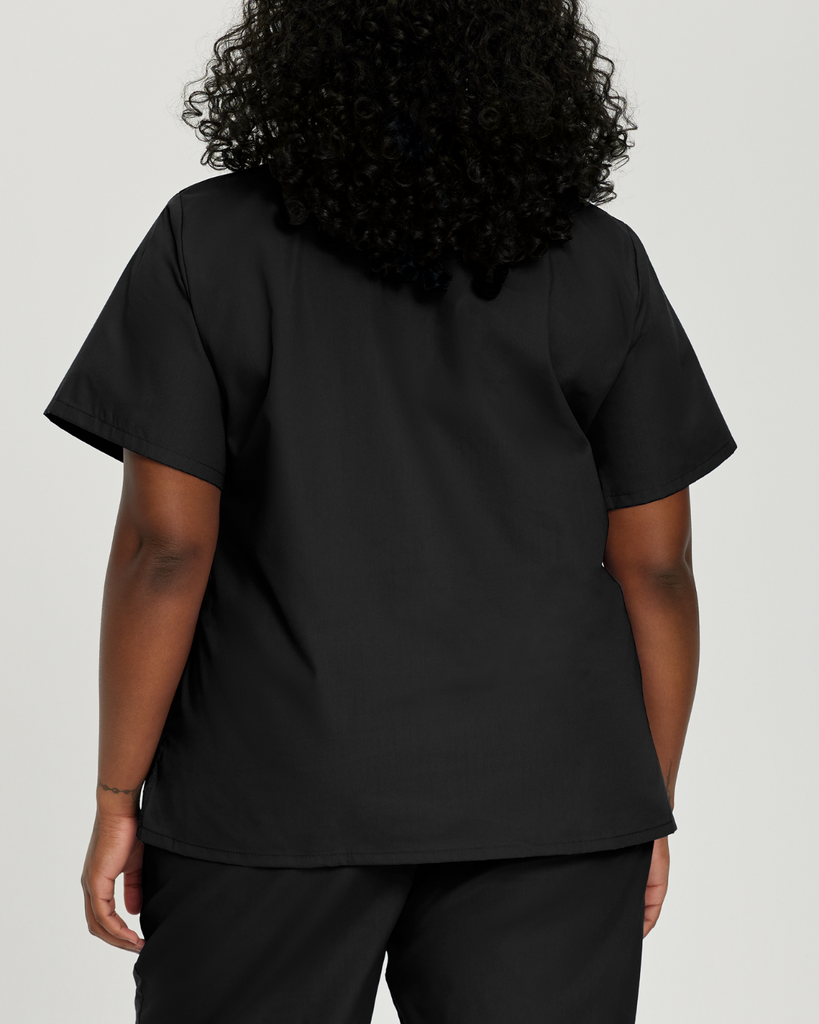 Women's black medical scrub top for hospitals