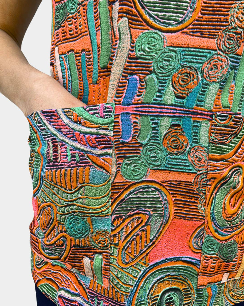 Orange and Green Scrub Top With Pockets