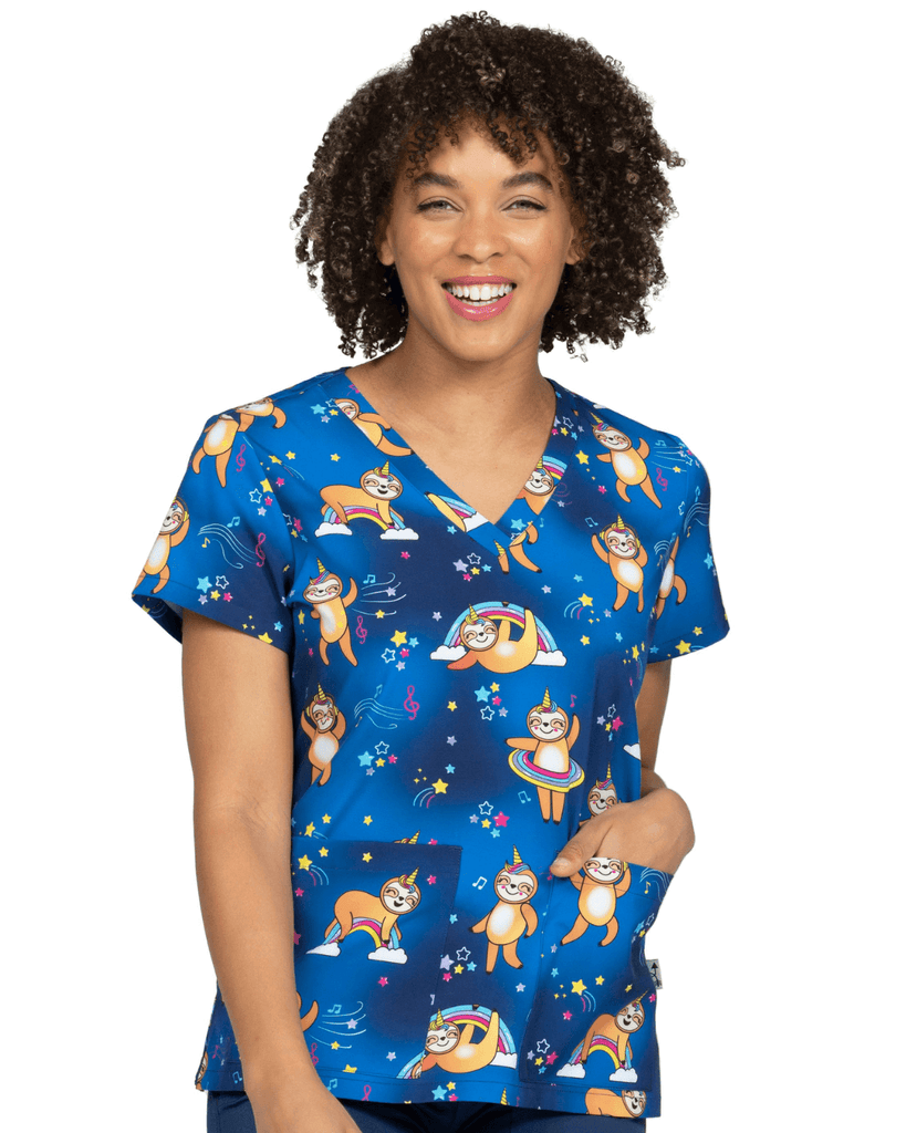 Women's 2-Pocket V-Neck Flowerista Print Scrub Top 4XL / Flowerista